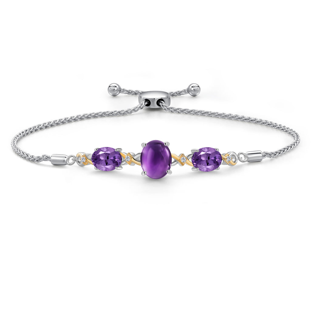 Amethyst-Cabochon - February_Bracelet in 925 Sterling Silver and 10K Yellow Gold