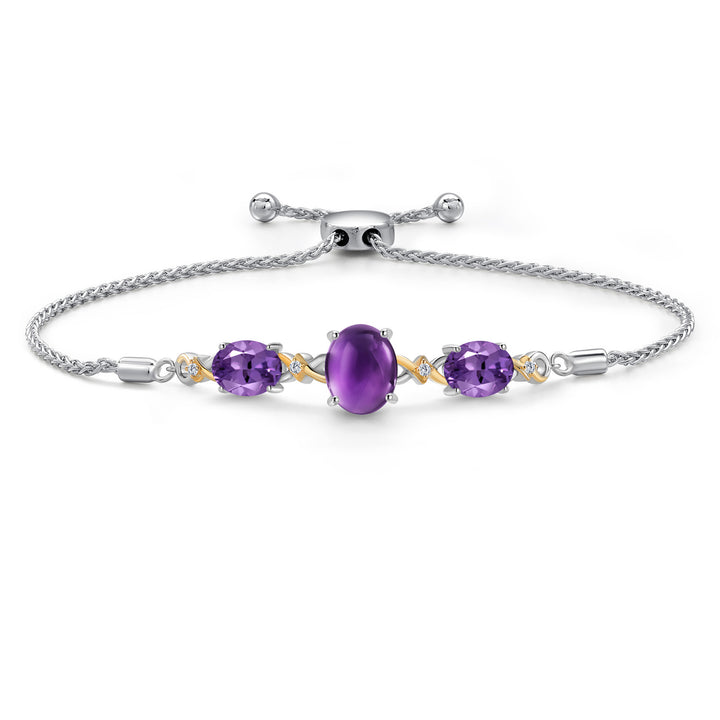 Amethyst-Cabochon - February_Bracelet in 925 Sterling Silver and 10K Yellow Gold