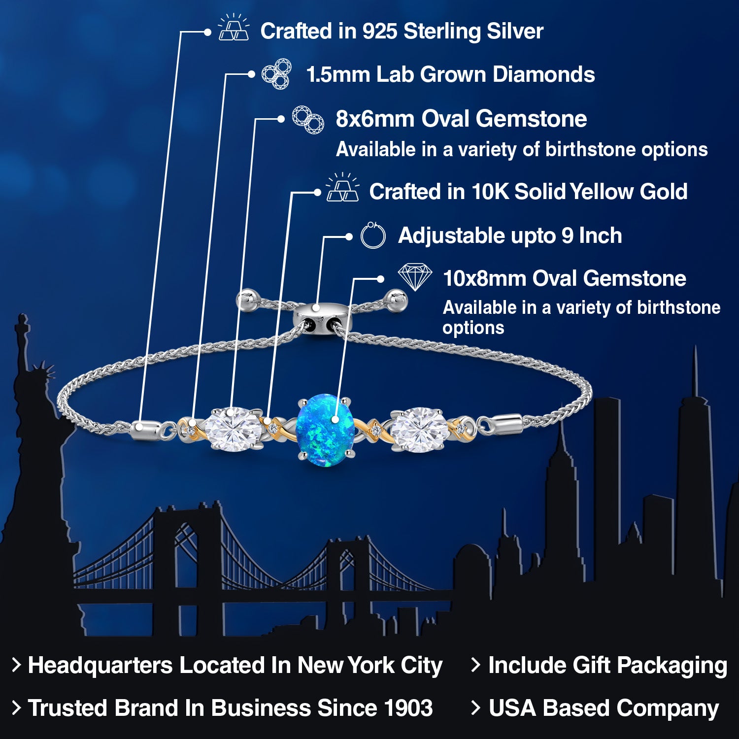 Bracelet in 925 Sterling Silver and 10K Yellow Gold