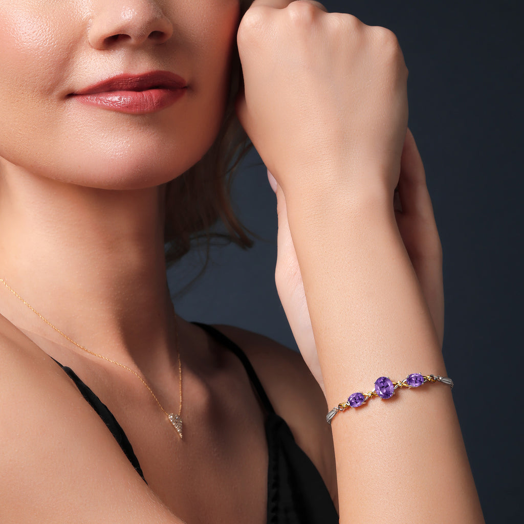 Amethyst - February_Bracelet in 925 Sterling Silver and 10K Yellow Gold