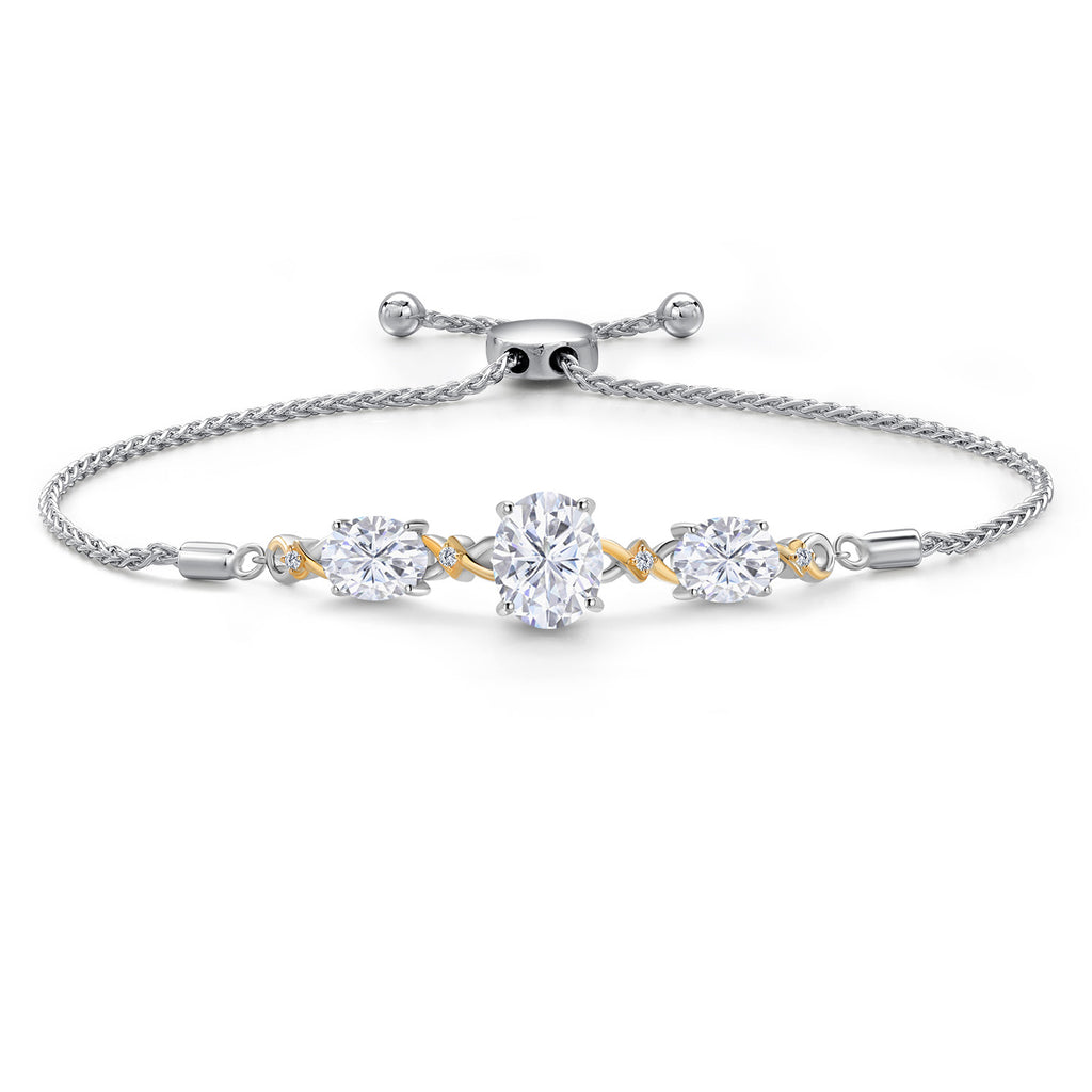 White Moissanite - April_Bracelet in 925 Sterling Silver and 10K Yellow Gold