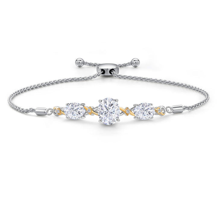 White Moissanite - April_Bracelet in 925 Sterling Silver and 10K Yellow Gold