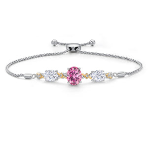 Pink Moissanite - April_Bracelet in 925 Sterling Silver and 10K Yellow Gold