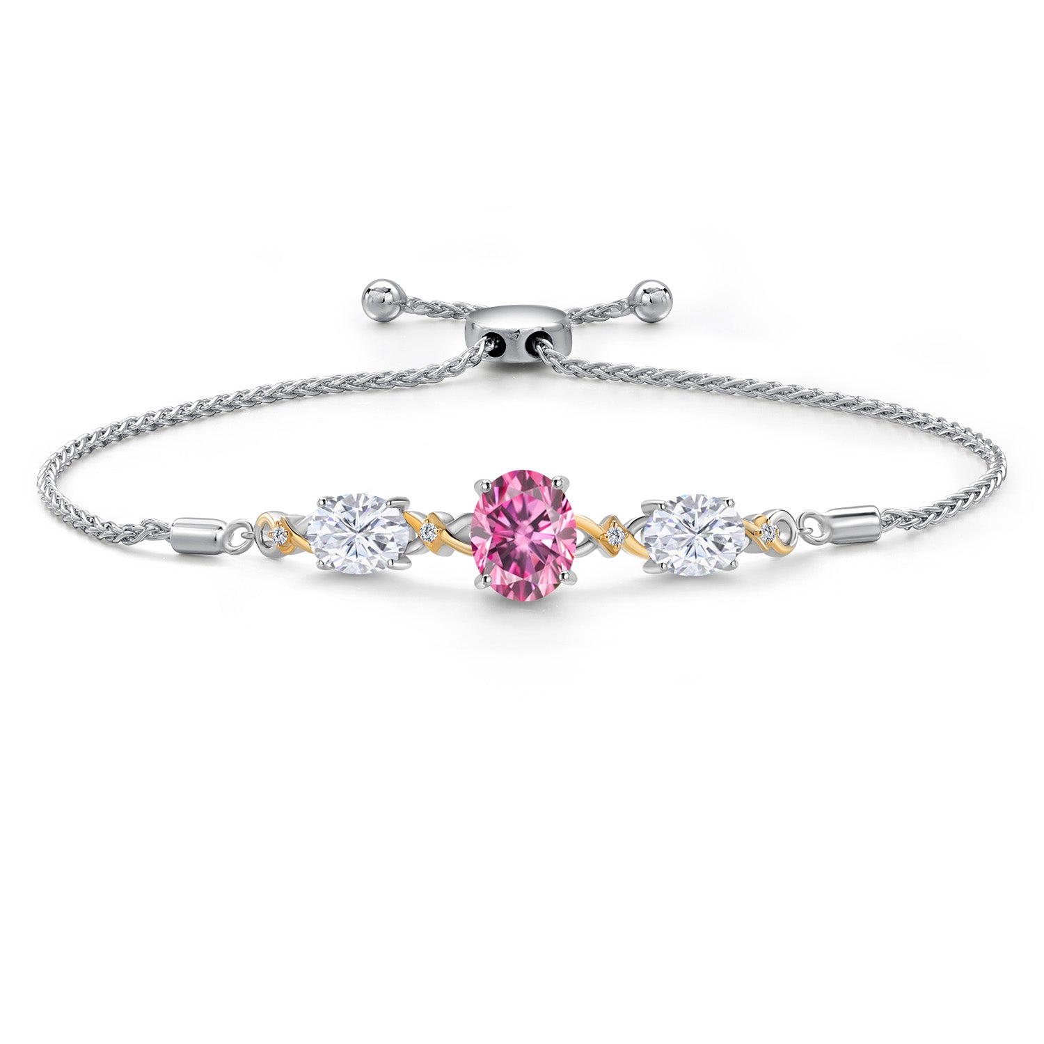Pink Moissanite - April_Bracelet in 925 Sterling Silver and 10K Yellow Gold