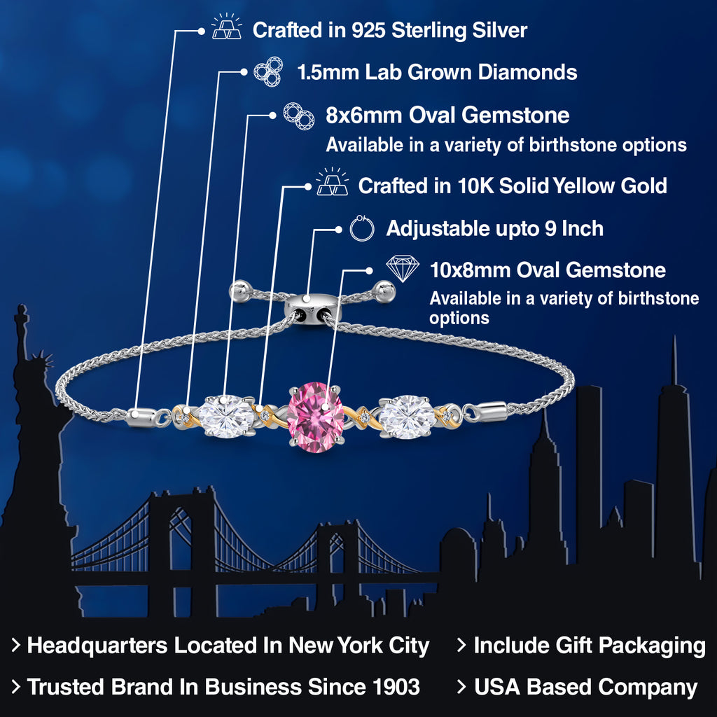 Pink Moissanite - April_Bracelet in 925 Sterling Silver and 10K Yellow Gold