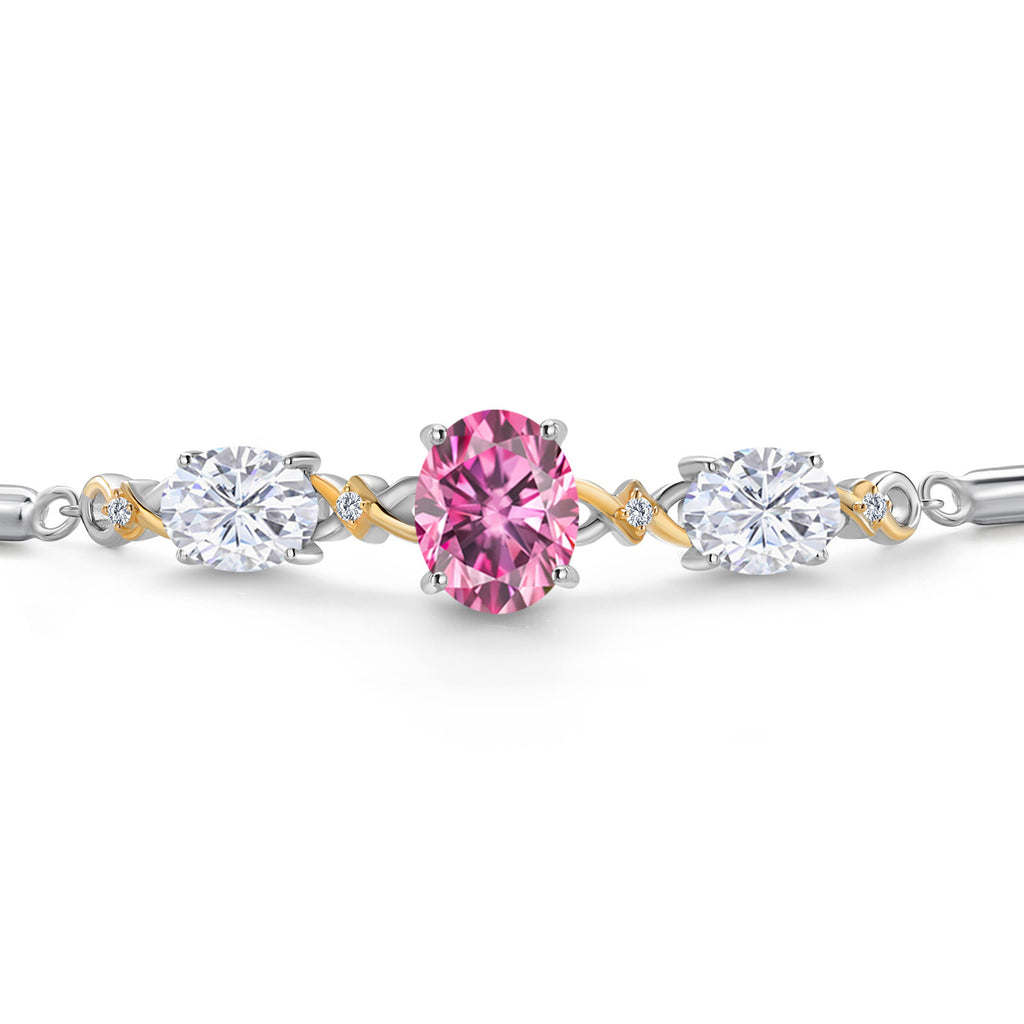 Pink Moissanite - April_Bracelet in 925 Sterling Silver and 10K Yellow Gold