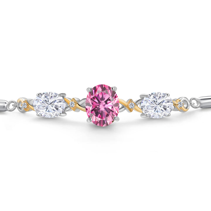 Pink Moissanite - April_Bracelet in 925 Sterling Silver and 10K Yellow Gold