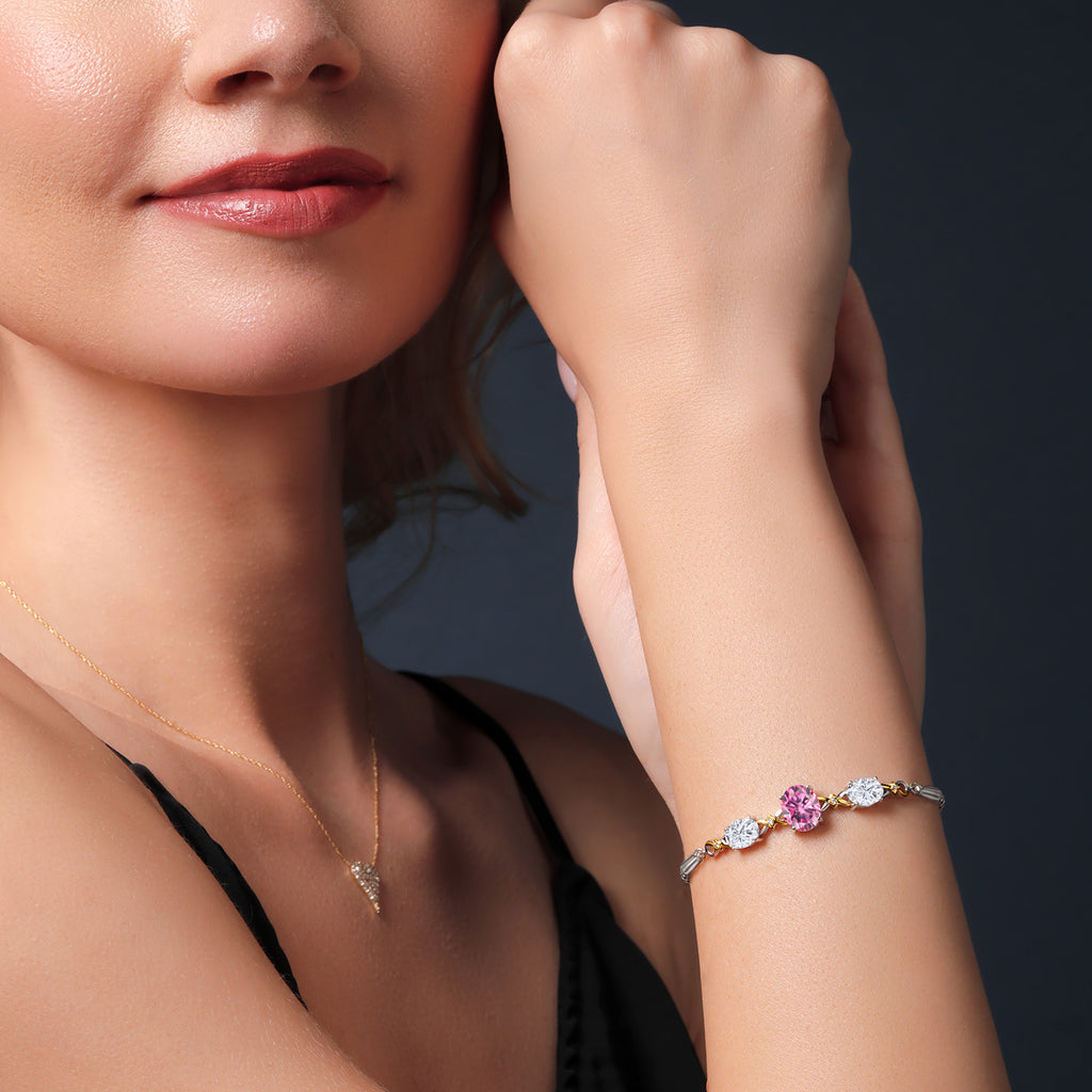 Pink Moissanite - April_Bracelet in 925 Sterling Silver and 10K Yellow Gold