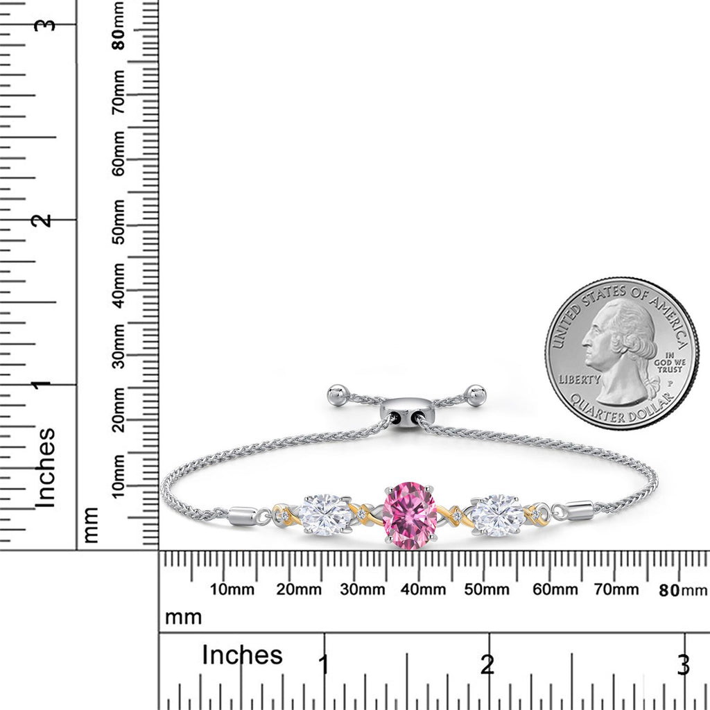 Pink Moissanite - April_Bracelet in 925 Sterling Silver and 10K Yellow Gold