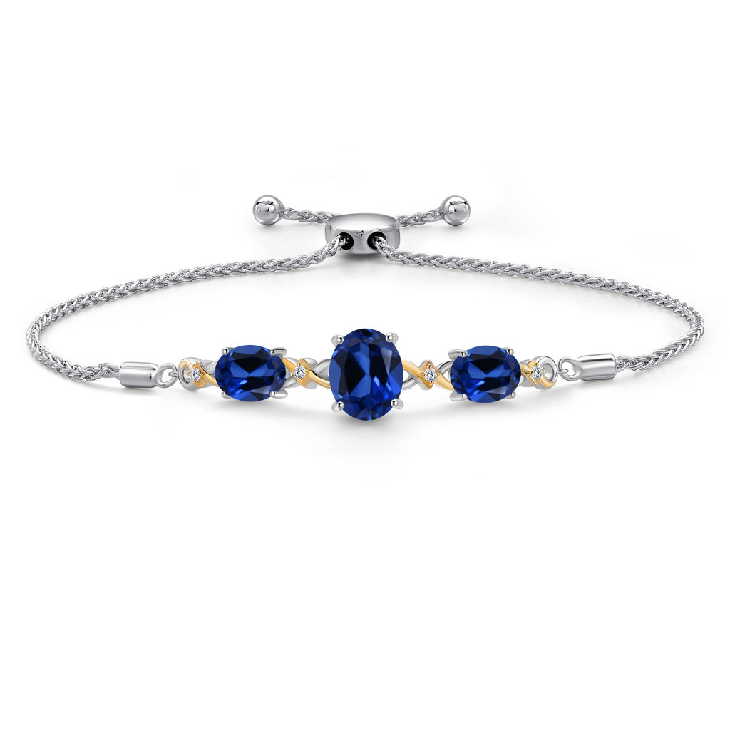 Blue Created Sapphire - September_Bracelet in 925 Sterling Silver and 10K Yellow Gold