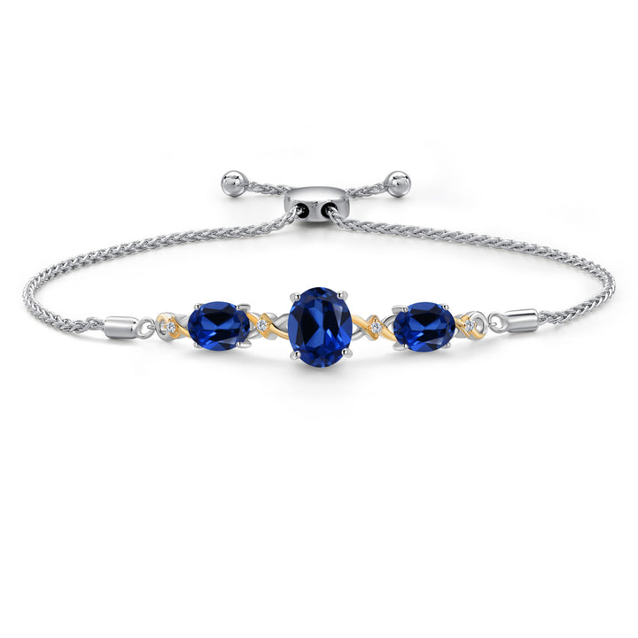 Blue Created Sapphire - September_Bracelet in 925 Sterling Silver and 10K Yellow Gold
