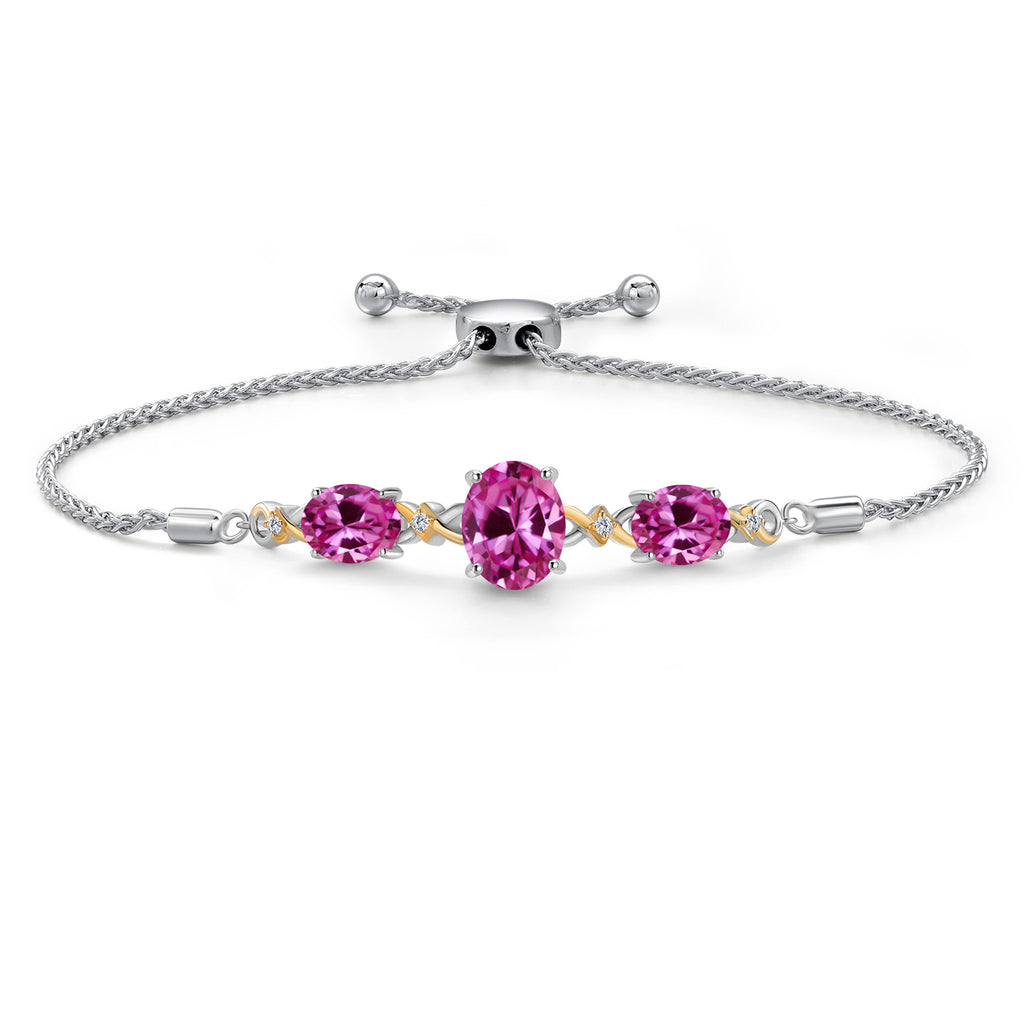 Pink Created Sapphire - September_Bracelet in 925 Sterling Silver and 10K Yellow Gold