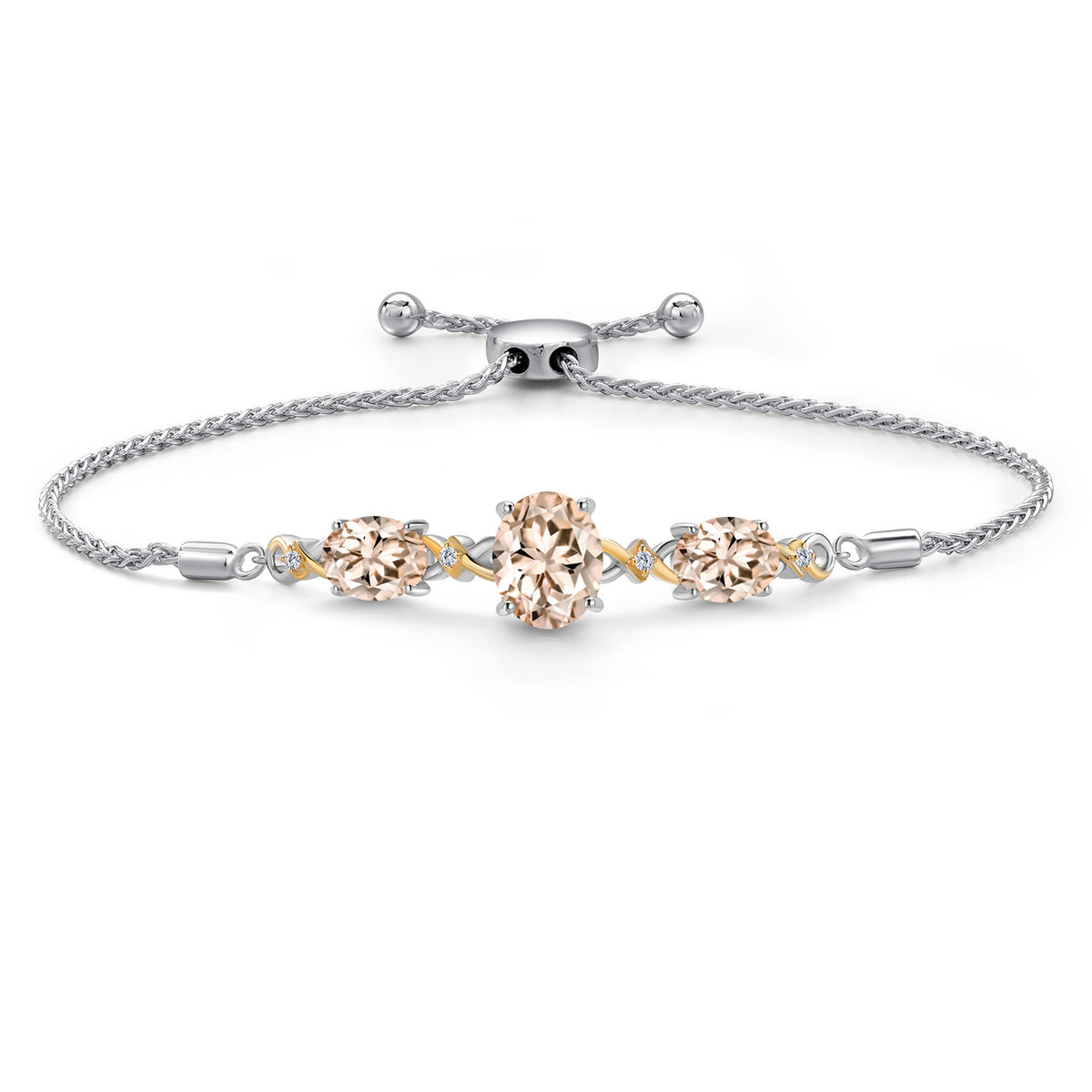 Morganite - October_Bracelet in 925 Sterling Silver and 10K Yellow Gold