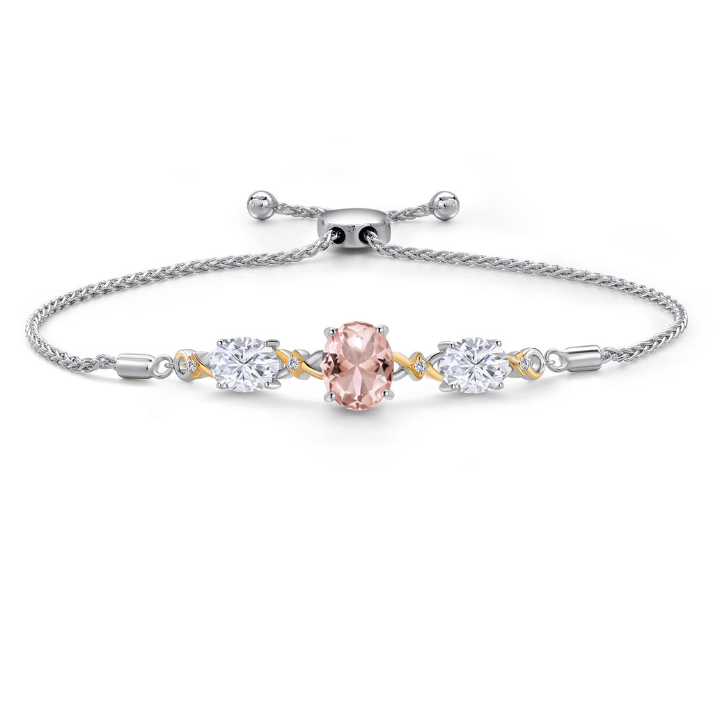 Nano Morganite - October_Bracelet in 925 Sterling Silver and 10K Yellow Gold