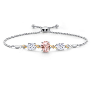 Nano Morganite - October_Bracelet in 925 Sterling Silver and 10K Yellow Gold