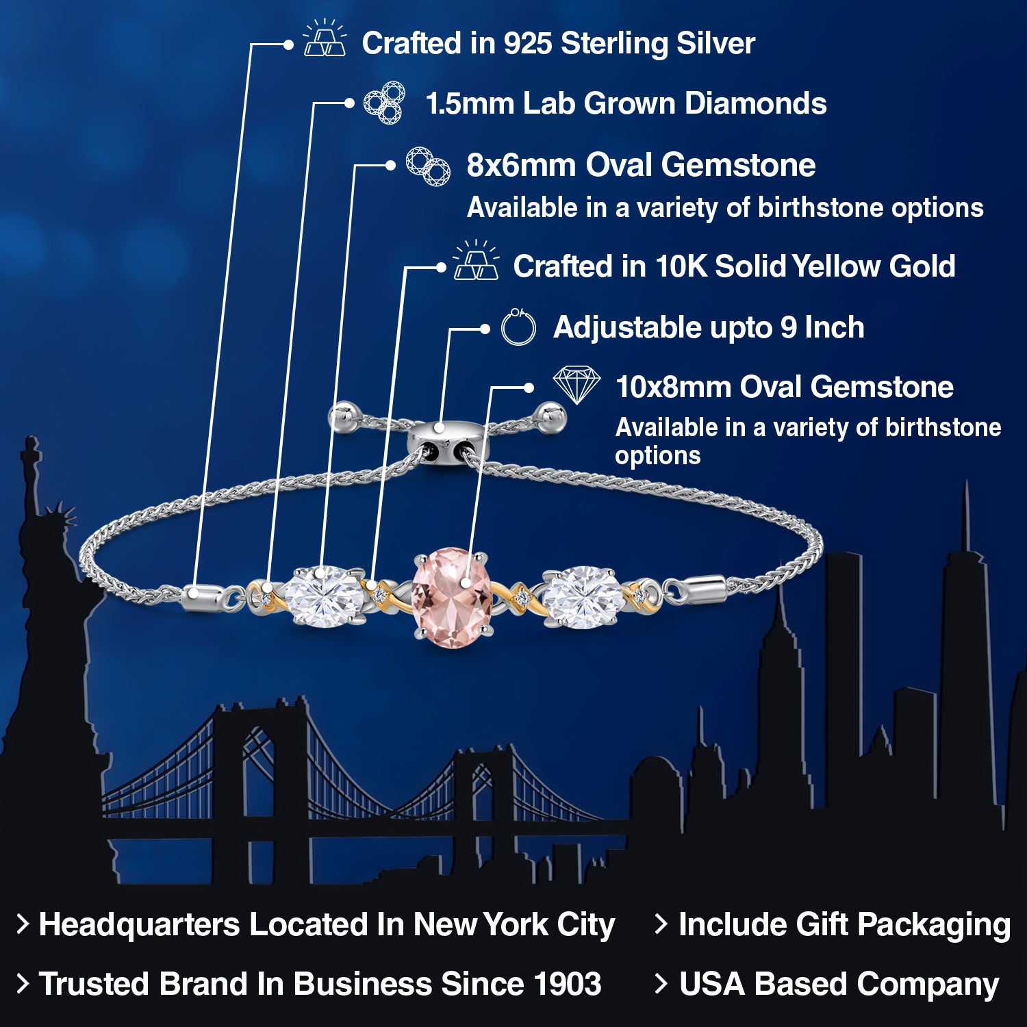 Bracelet in 925 Sterling Silver and 10K Yellow Gold