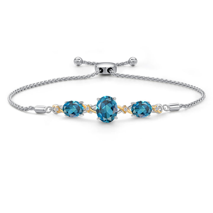 London Blue Topaz - November_Bracelet in 925 Sterling Silver and 10K Yellow Gold