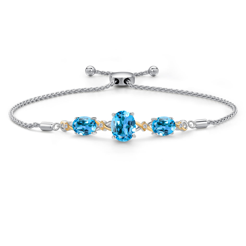 Swiss Blue Topaz - November_Bracelet in 925 Sterling Silver and 10K Yellow Gold