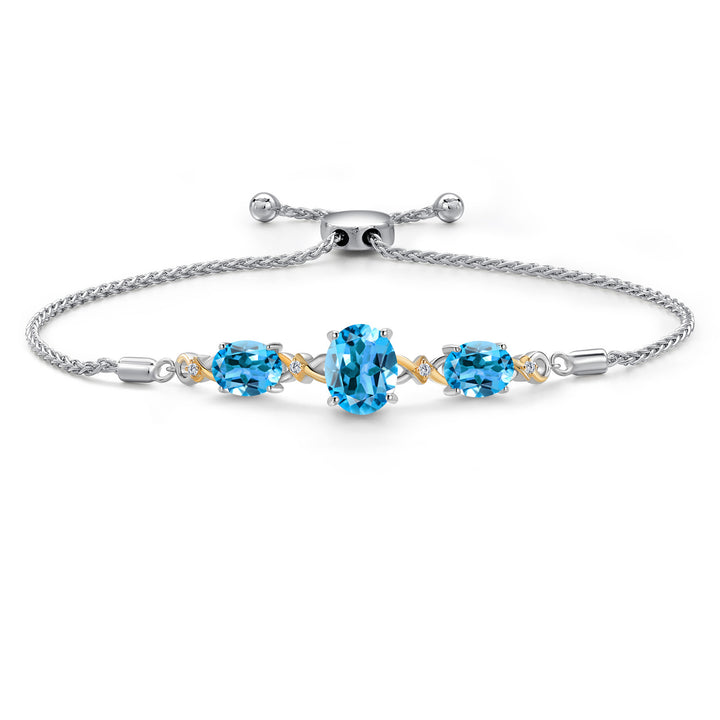 Swiss Blue Topaz - November_Bracelet in 925 Sterling Silver and 10K Yellow Gold