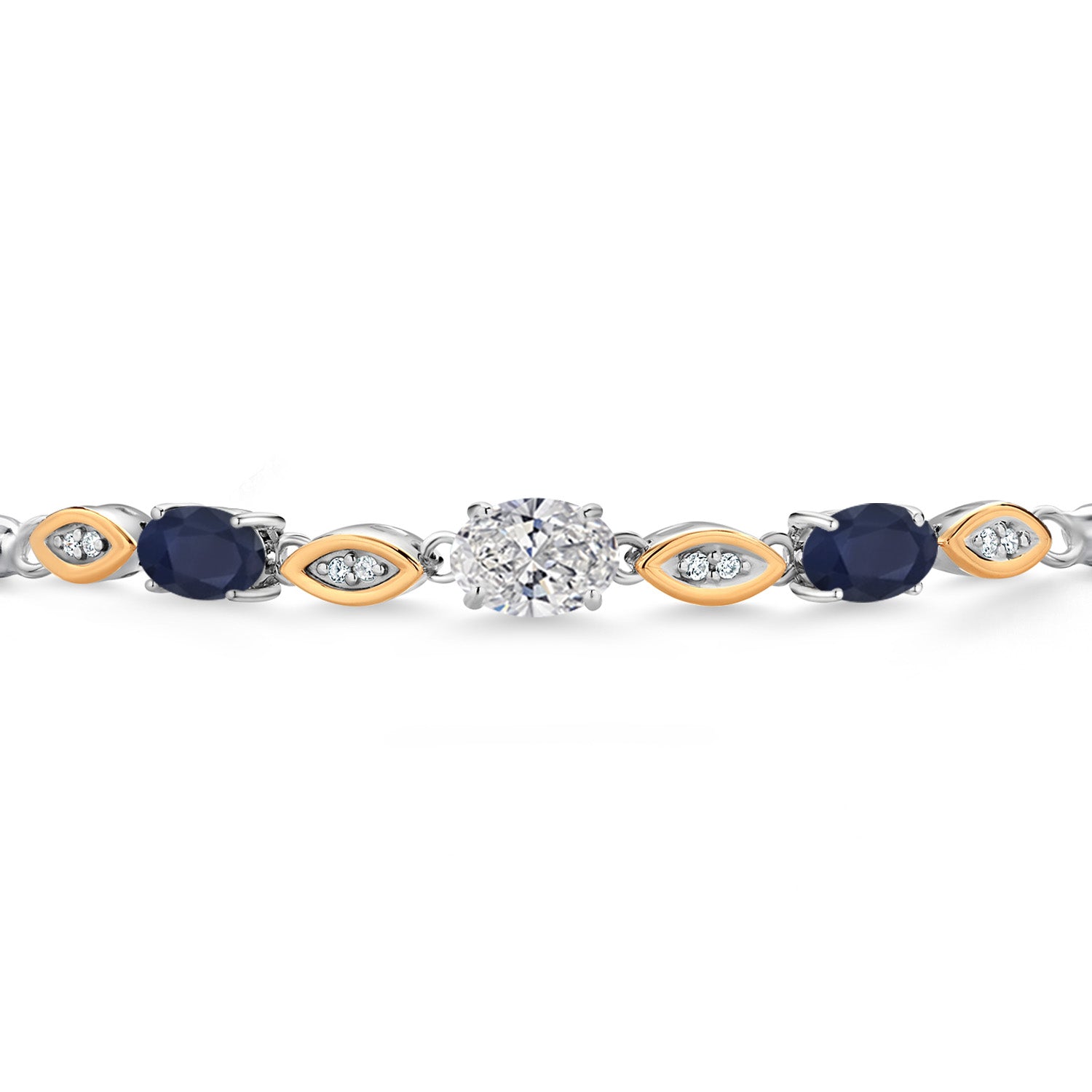 1.81 Ct DEF Lab Grown Diamond Blue Sapphire 925 Silver and 10K Yellow Gold Bracelet