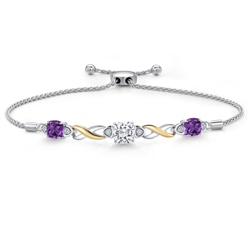 White Moissanite - April_Bracelet in 925 Sterling Silver and 10K Yellow Gold