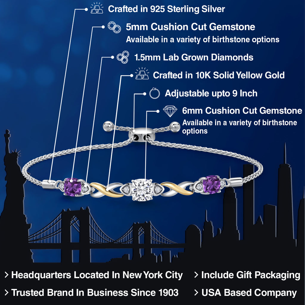 White Moissanite - April_Bracelet in 925 Sterling Silver and 10K Yellow Gold