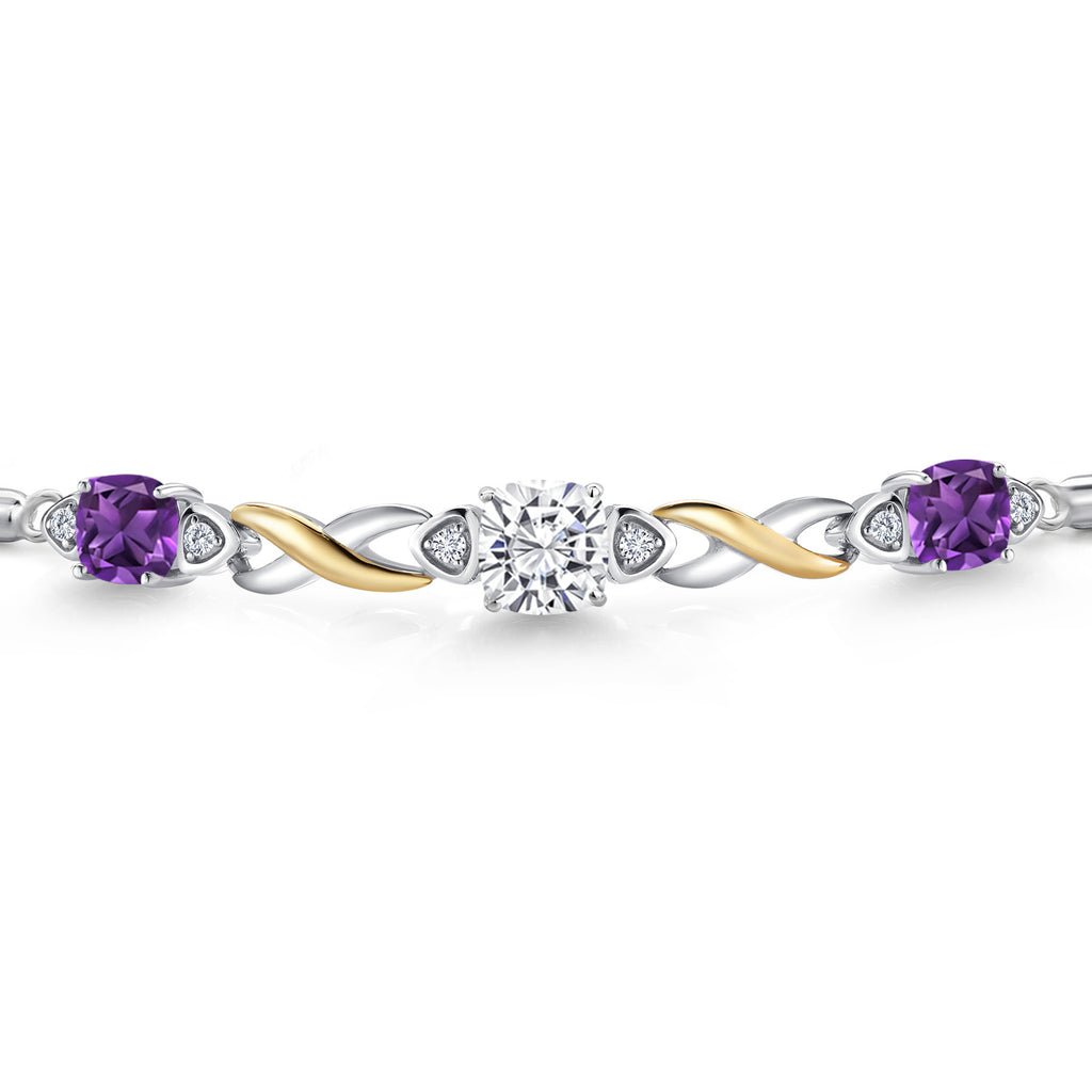 White Moissanite - April_Bracelet in 925 Sterling Silver and 10K Yellow Gold