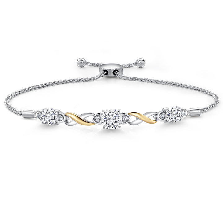 White Moissanite - April_Bracelet in 925 Sterling Silver and 10K Yellow Gold