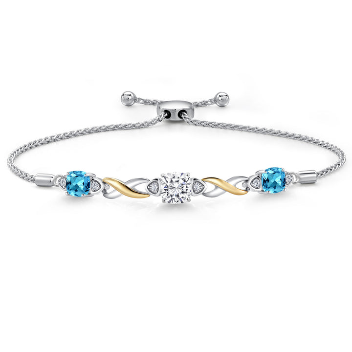 Swiss Blue Topaz - November_Bracelet in 925 Sterling Silver and 10K Yellow Gold