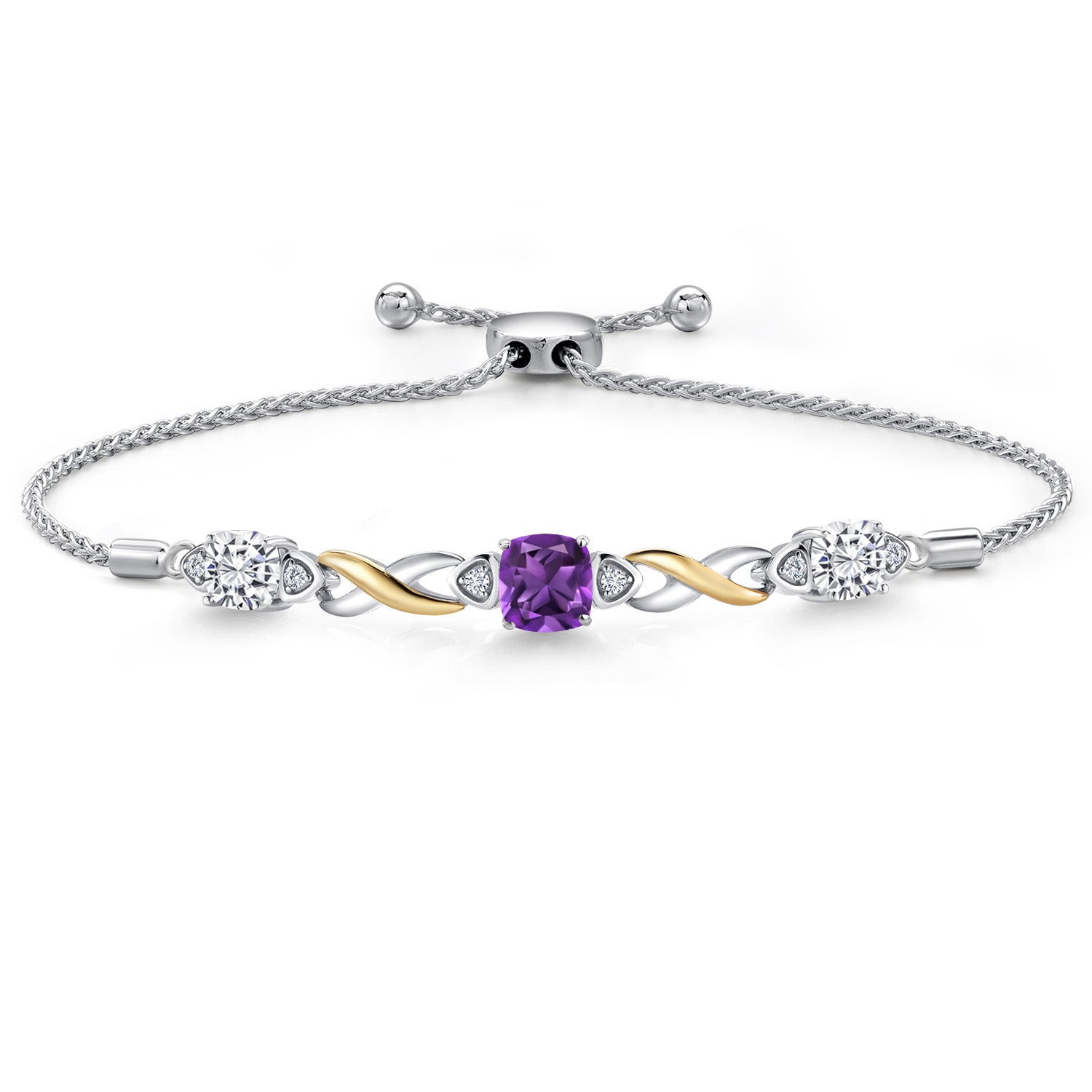 Amethyst - February_Bracelet in 925 Sterling Silver and 10K Yellow Gold