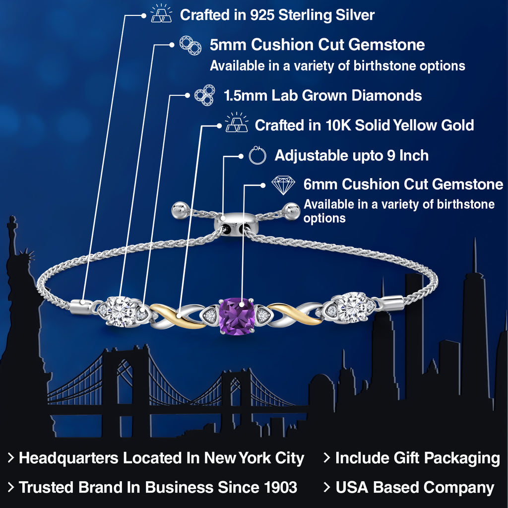 Amethyst - February_Bracelet in 925 Sterling Silver and 10K Yellow Gold