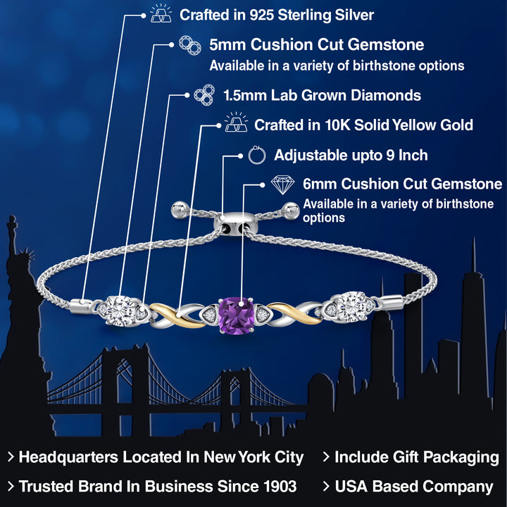 Amethyst - February_Bracelet in 925 Sterling Silver and 10K Yellow Gold