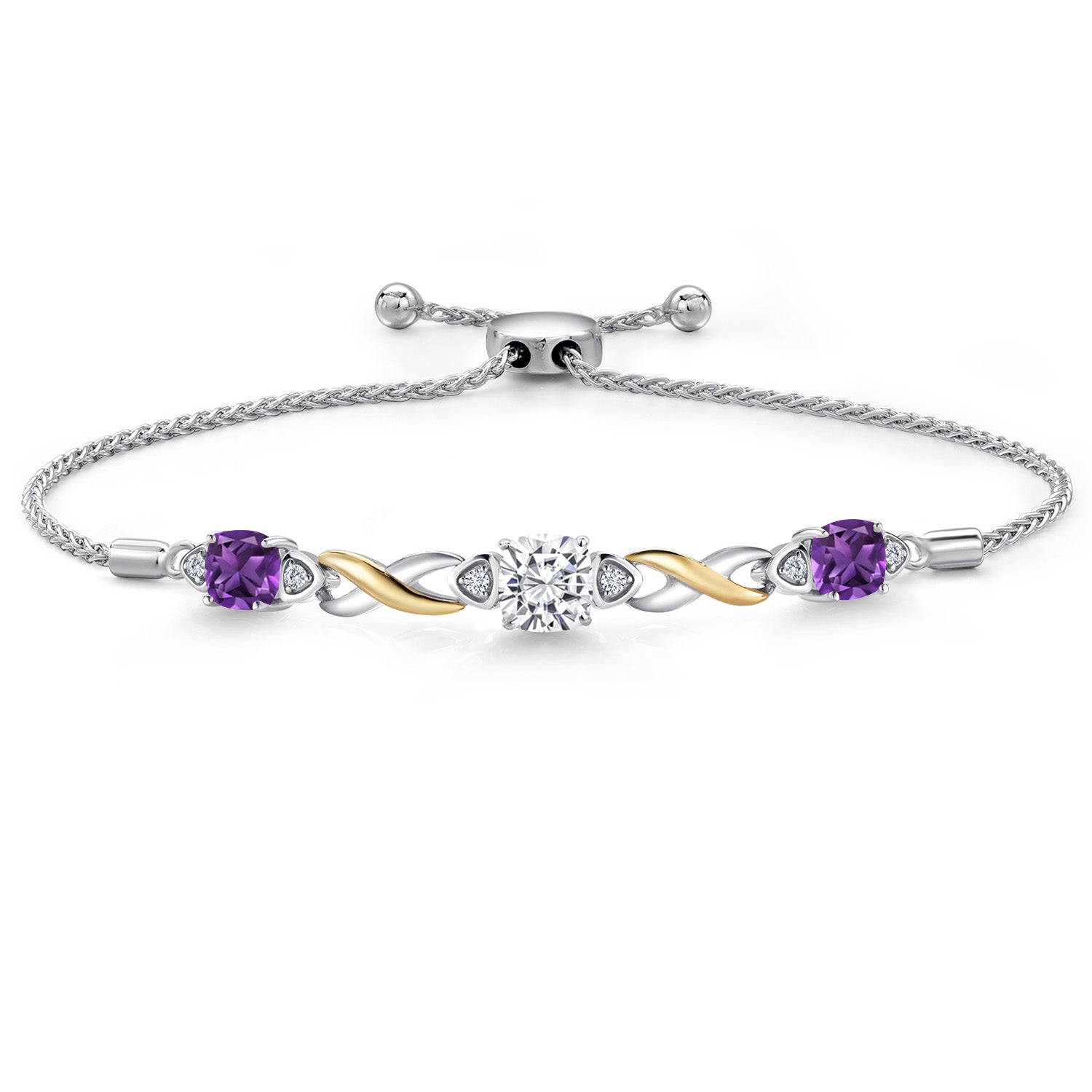 Amethyst - February_Bracelet in 925 Sterling Silver and 10K Yellow Gold