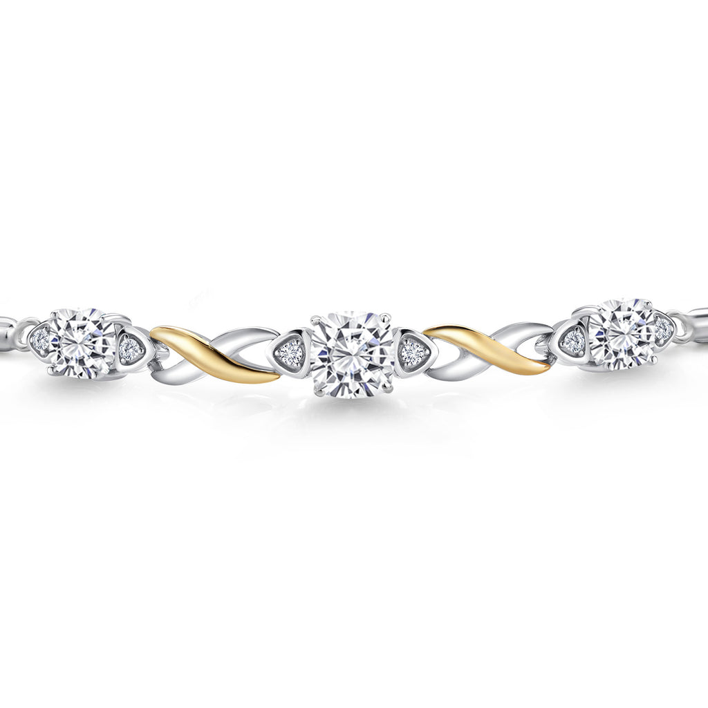 White Moissanite - April_Bracelet in 925 Sterling Silver and 10K Yellow Gold