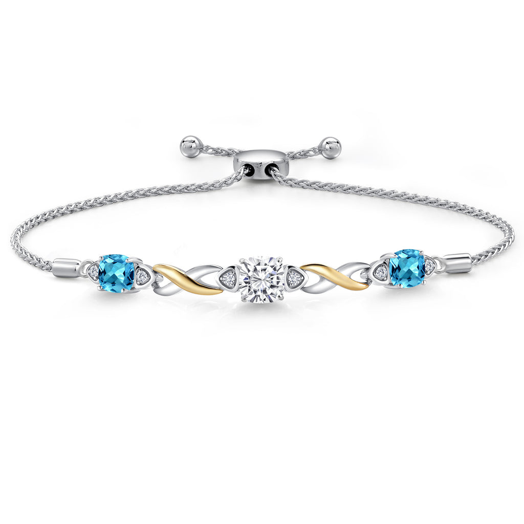 Swiss Blue Topaz - November_Bracelet in 925 Sterling Silver and 10K Yellow Gold