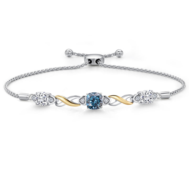 Persian Blue Moissanite - April_Bracelet in 925 Sterling Silver and 10K Yellow Gold