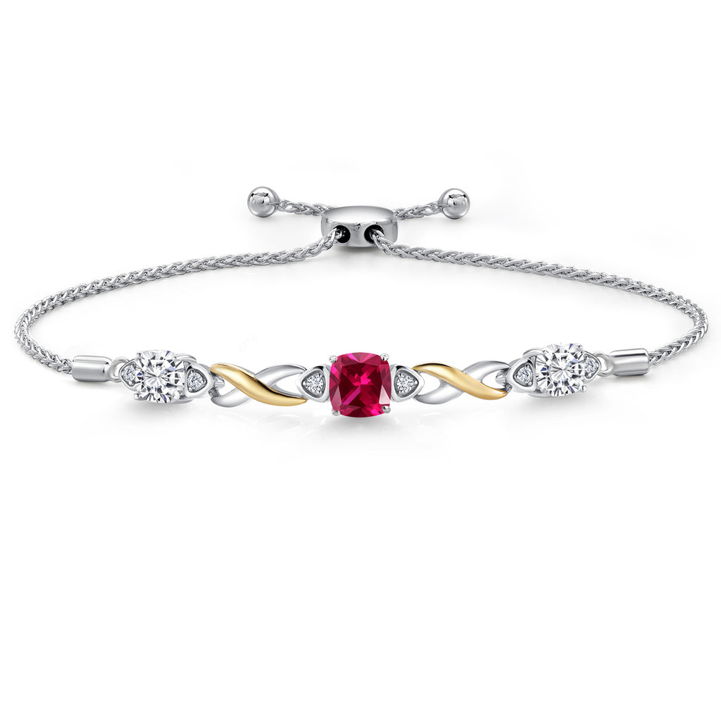 Created Ruby - July_Bracelet in 925 Sterling Silver and 10K Yellow Gold