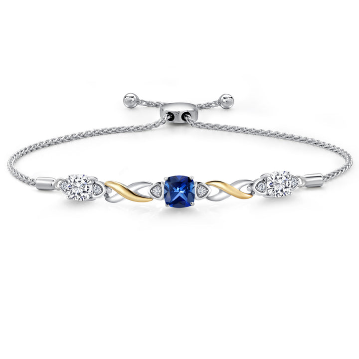 Blue Created Sapphire - September_Bracelet in 925 Sterling Silver and 10K Yellow Gold