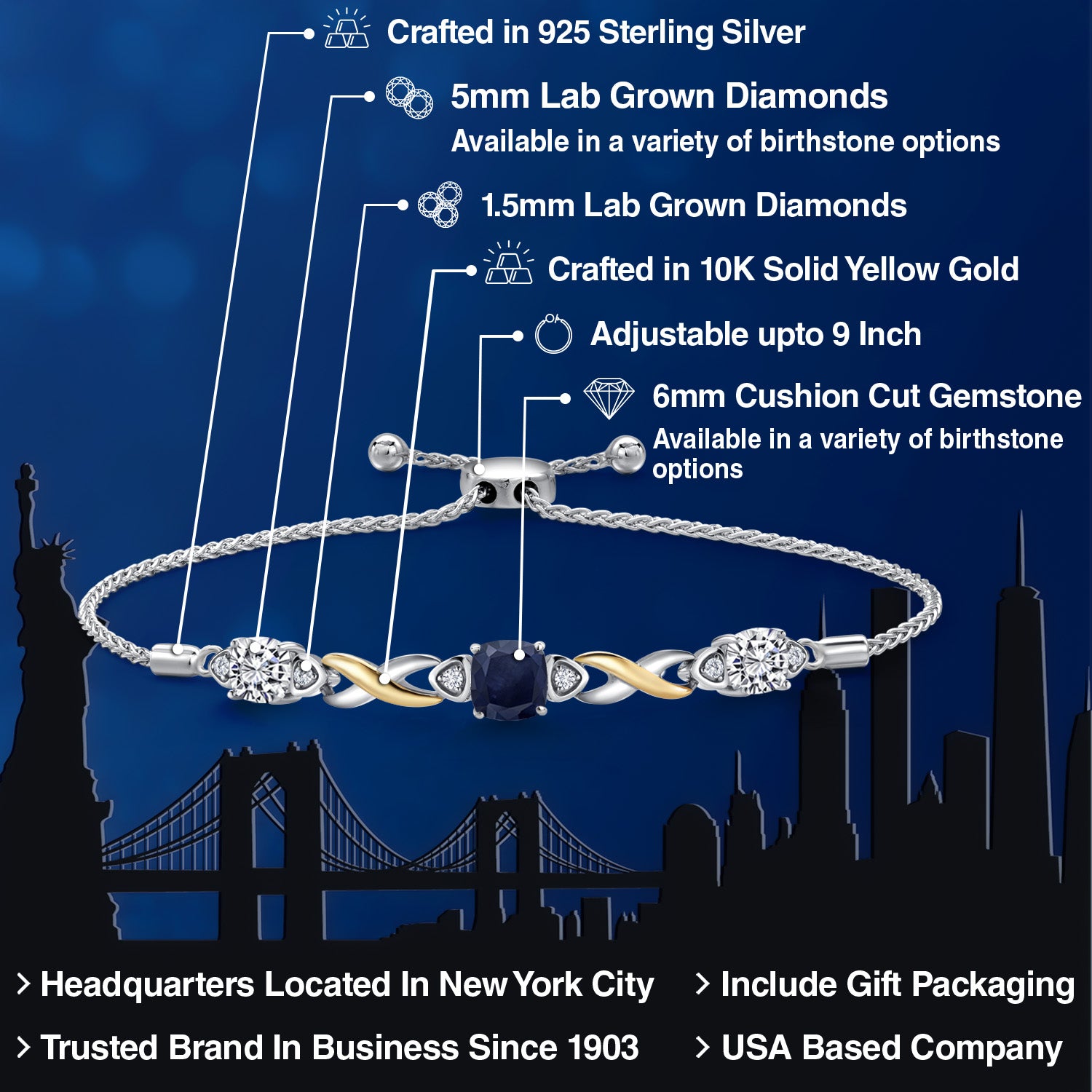 Bracelet in 925 Sterling Silver and 10K Yellow Gold