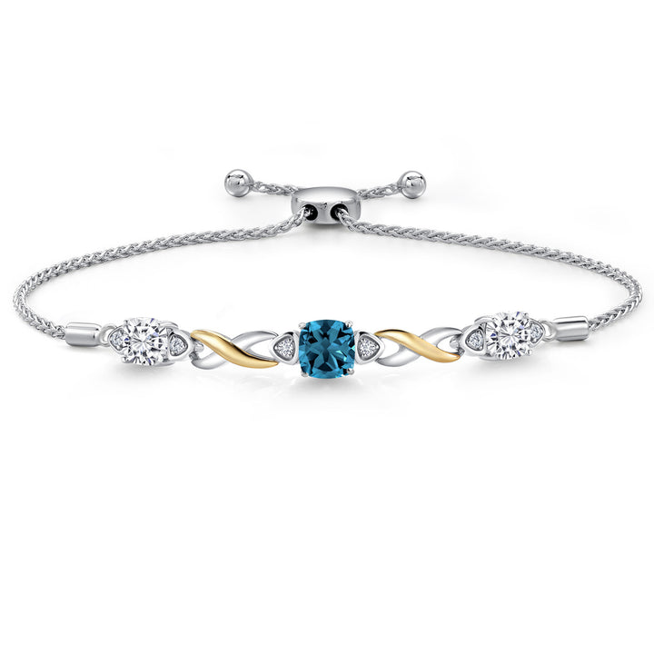 London Blue Topaz - November_Bracelet in 925 Sterling Silver and 10K Yellow Gold