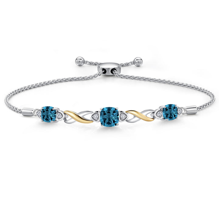 London Blue Topaz - November_Bracelet in 925 Sterling Silver and 10K Yellow Gold
