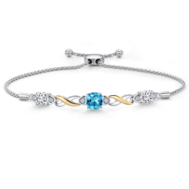 Swiss Blue Topaz - November_Bracelet in 925 Sterling Silver and 10K Yellow Gold