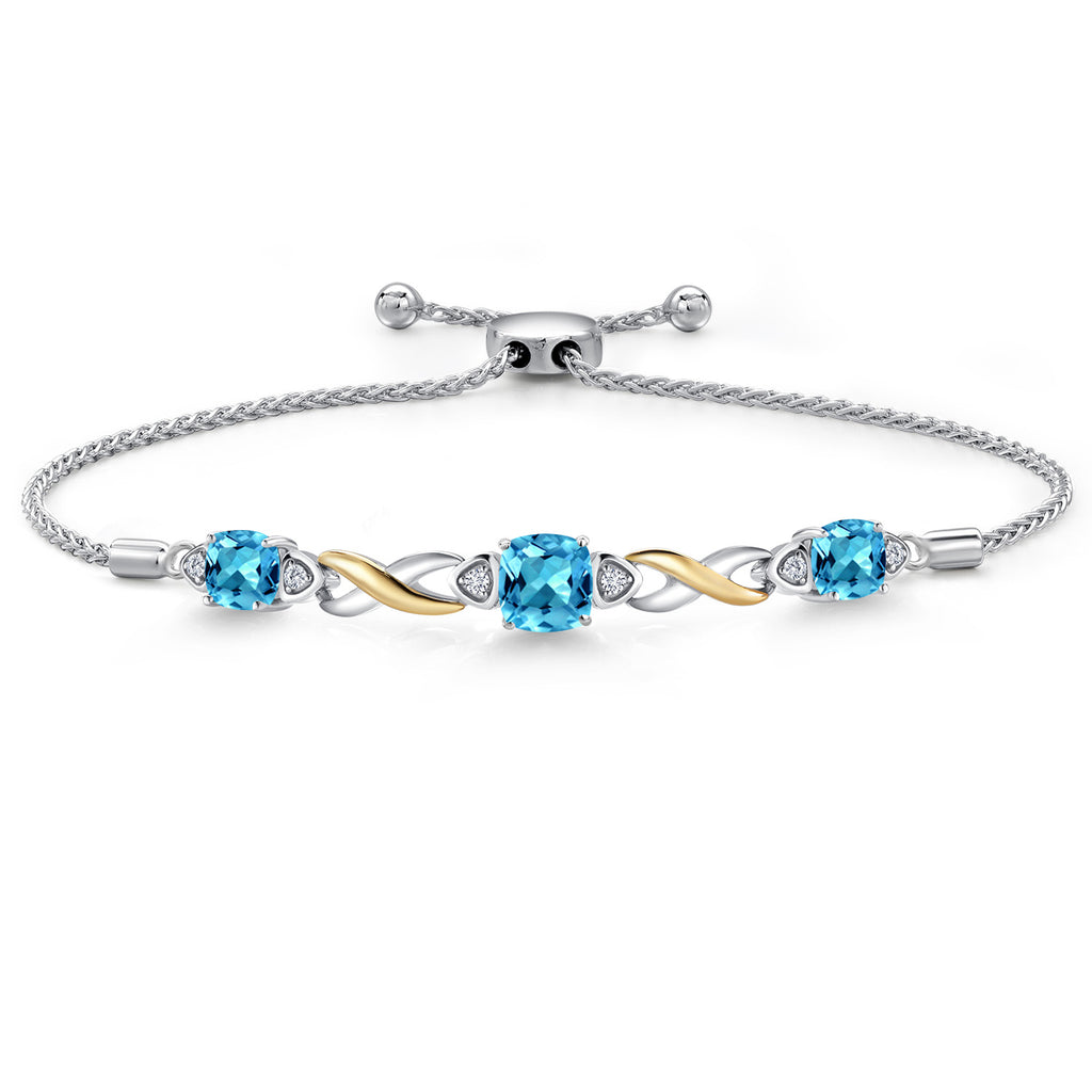 Swiss Blue Topaz - November_Bracelet in 925 Sterling Silver and 10K Yellow Gold
