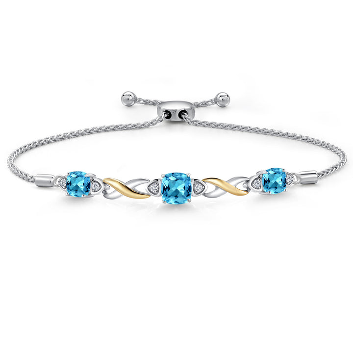 Swiss Blue Topaz - November_Bracelet in 925 Sterling Silver and 10K Yellow Gold