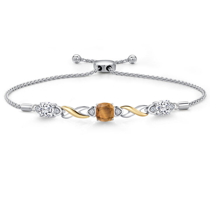 Brown Tiger Eye_Bracelet in 925 Sterling Silver and 10K Yellow Gold