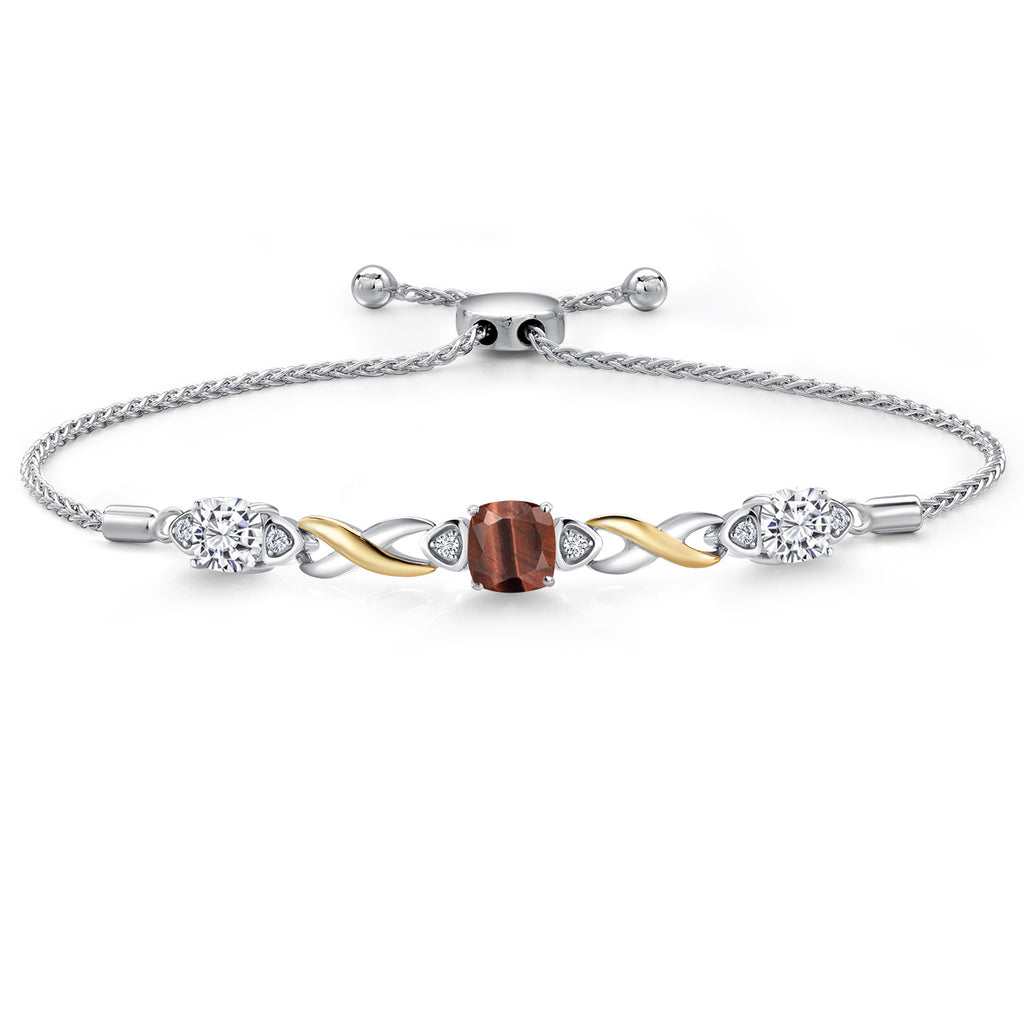 Red Tiger Eye_Bracelet in 925 Sterling Silver and 10K Yellow Gold