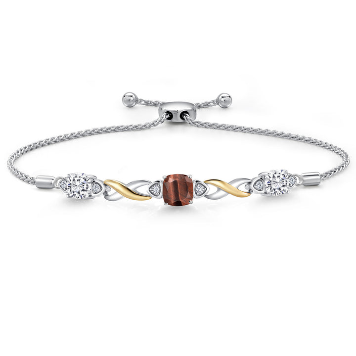 Red Tiger Eye_Bracelet in 925 Sterling Silver and 10K Yellow Gold