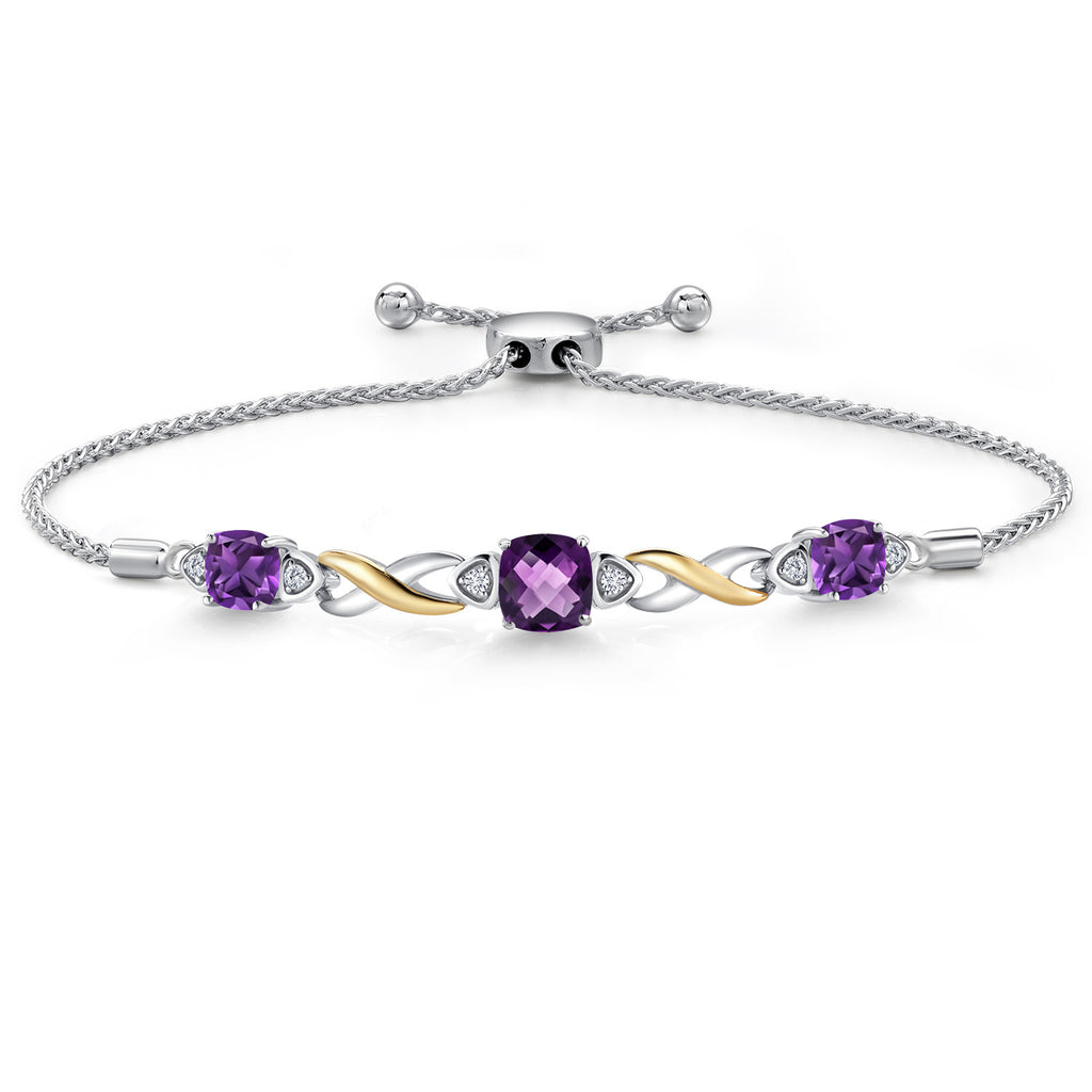 Amethyst-Checkerboard - February_Bracelet in 925 Sterling Silver and 10K Yellow Gold