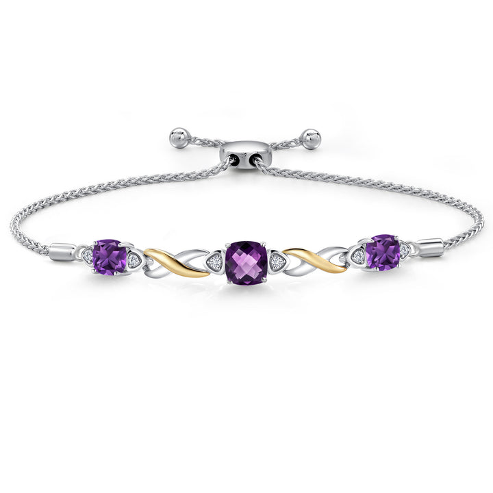 Amethyst-Checkerboard - February_Bracelet in 925 Sterling Silver and 10K Yellow Gold