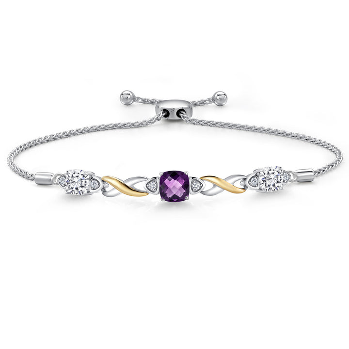 Amethyst-Checkerboard - February_Bracelet in 925 Sterling Silver and 10K Yellow Gold